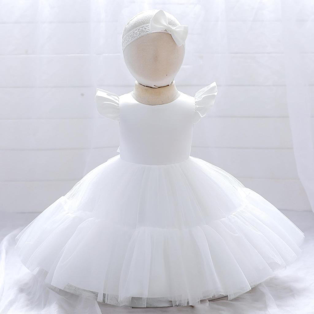 Платье принцессы Платье для маленьких девочек с бантом Платье для крещения для девочек Тюлевые платья для первого дня рождения Одежда для малышей Пышное платье невесты