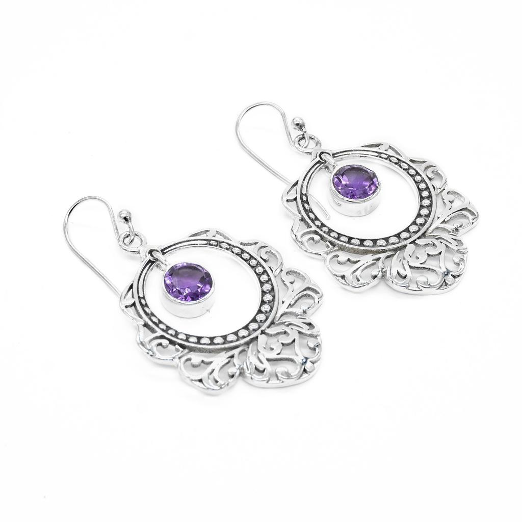 Chunky but Lightweight Natural Amethyst Earrings | Vintage-Style 925 Sterling Silver Statement Piece for Women