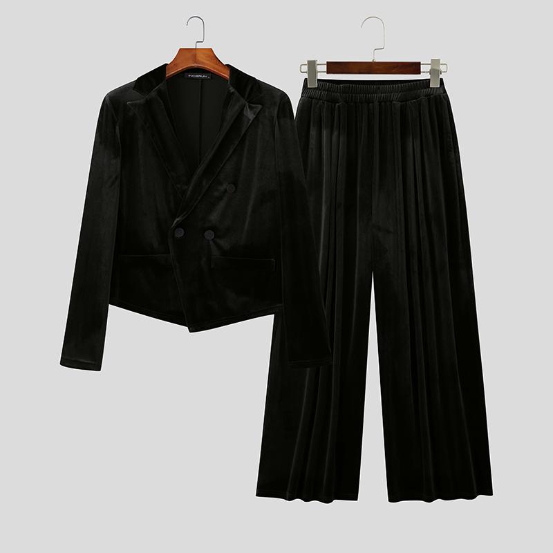 INCERUN Зима Осень Мужской Пиджак из Бархата с Заостренными Лацканами и Длинными Рукавами, Длинные Брюки, Повседневные Наряды, Комплекты из Двух Предметов