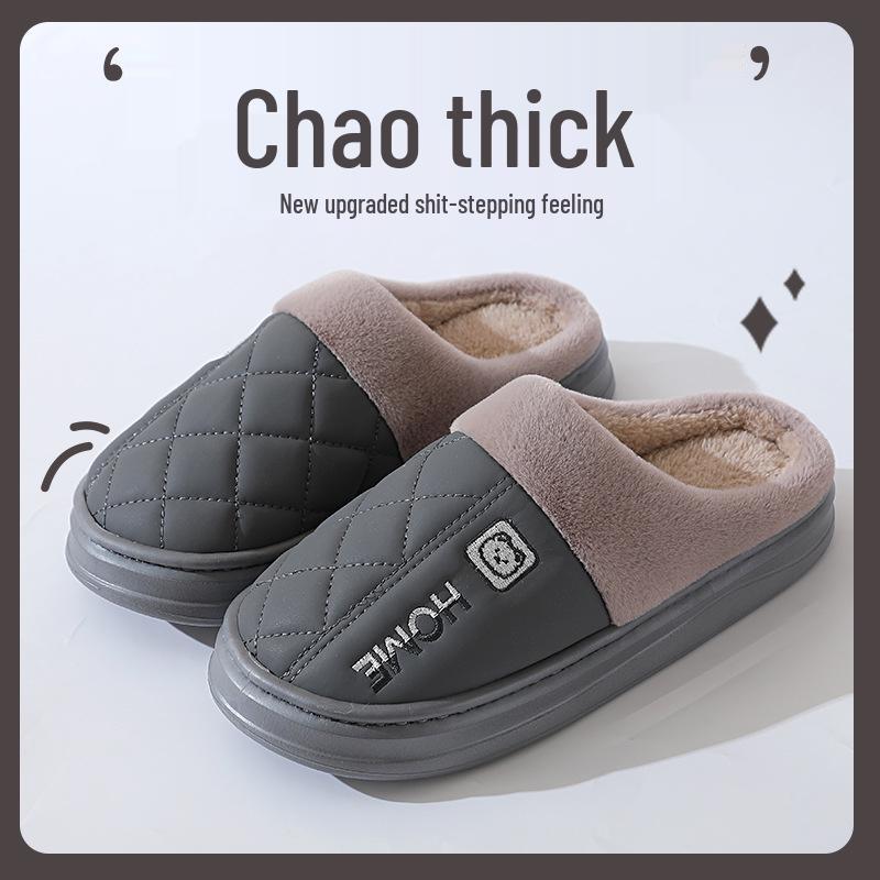 Зимние водонепроницаемые хлопковые тапочки 2025 года: Обувь для помещений и улицы с толстой подошвой, нескользящая, закрывающая пятку, для мужчин и женщин