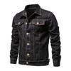 Solid Color Slim Fit Cotton Lapel Single Breasted Men Spring Denim Jacket Fashion Motorcycle Casual Jeans Coat Outerwear