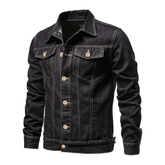 Solid Color Slim Fit Cotton Lapel Single Breasted Men Spring Denim Jacket Fashion Motorcycle Casual Jeans Coat Outerwear
