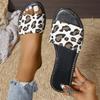 Новые летние женские сандалии с леопардовым принтом, универсальные шлепанцы на плоской подошве, большие размеры, пляжные женские тапочки с круглой головкой, женская обувь