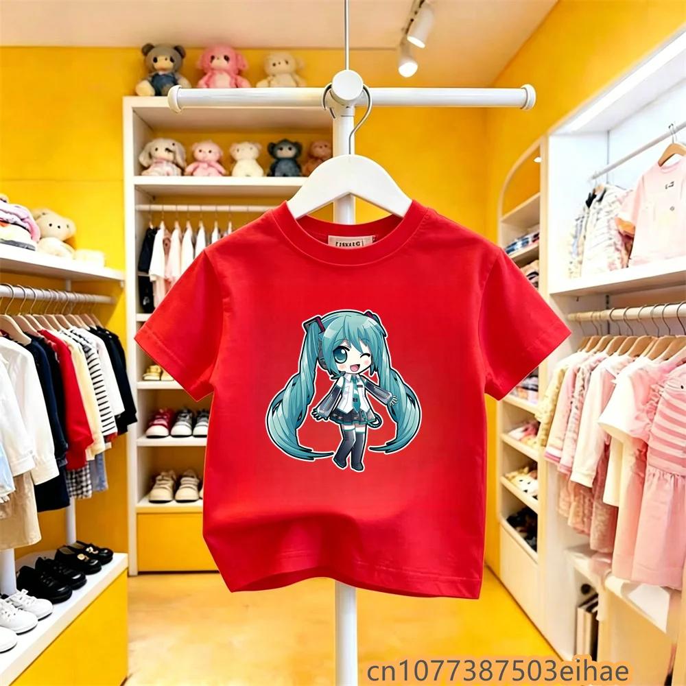 Arrival Hatsune Miku Future MIKU Line Printed Pure Cotton Short Sleeve Casual Unisex Top For Boys Girls Anime Fans Daily Outfit