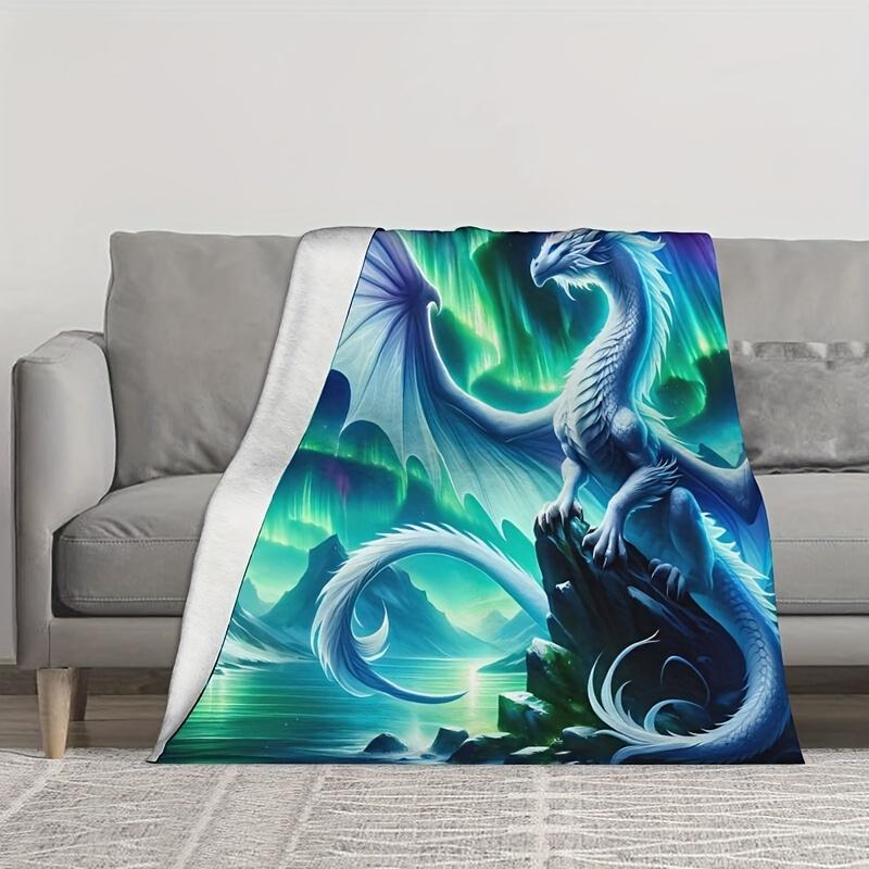 Фланелевое одеяло Aurora White Dragon - Мягкое, теплое и подходит для машинной стирки, для всех сезонов - Идеально для спальни, автомобиля,