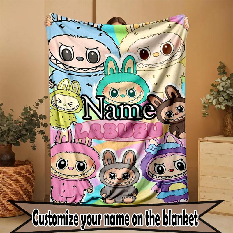 Custom Name Personalized Labubu Print Blanket, Home Decor, Bedroom, Sofa, Camping, Couch, Gifts for Birthday ChristmasEnthusiasts