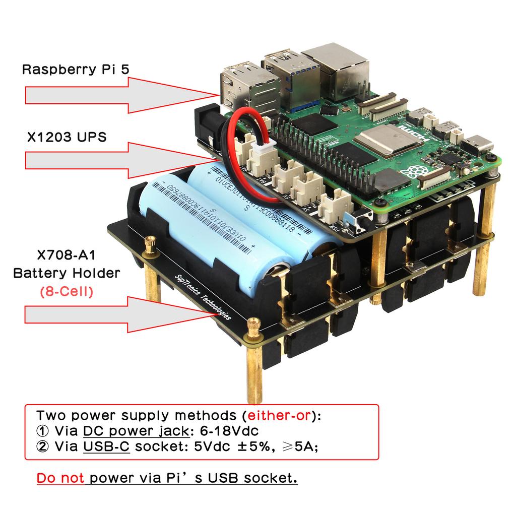 Geekworm X1203 UPS 5.1V 5A Shield & Power Management Board for Raspberry Pi 5