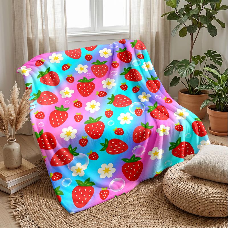Strawberry Fantasy Garden Theme blanket Lightweight Warm Flannel Blanket Decorative Throw Blanket for Home Decoration