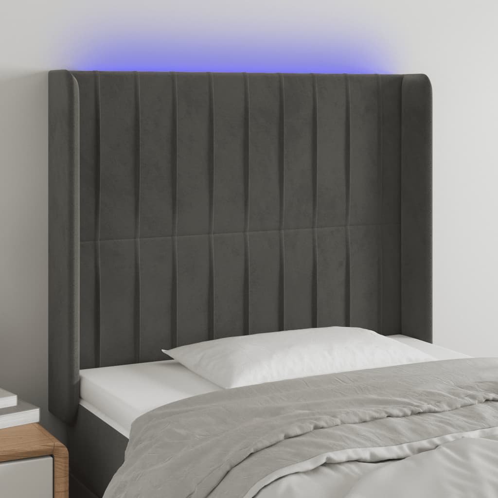 LED Headboard Dark Grey 83 x 16 x 118 128 cm Velvet