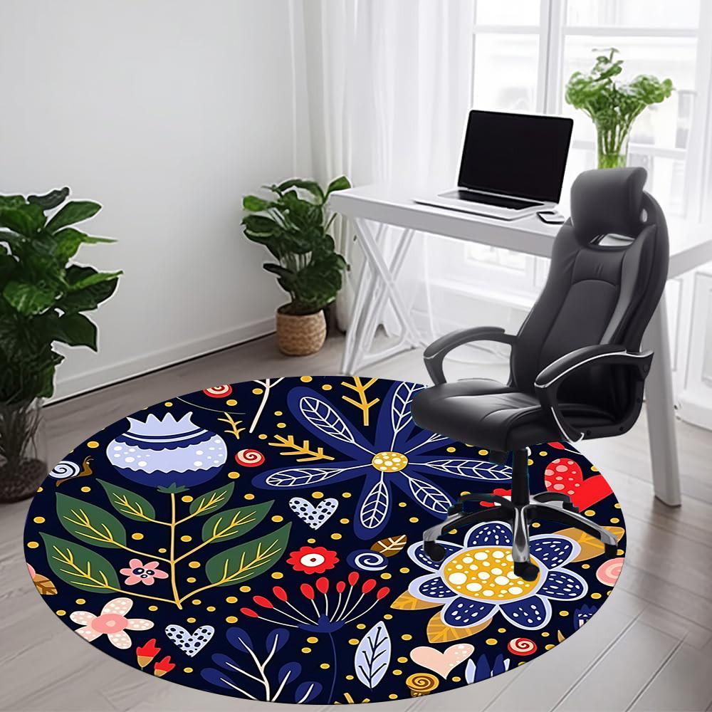 1PC Floral Whimsical Office Round Area Rug, Mat Suitable For Office, Under Office Chairs Bedroom Living Room Home Decor, Room Deco