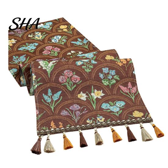 Elegant Dining Table Runner Jacquard Floral Runner, Vintage with Tassel Edges, Classic Style Farmhouse for Wedding Baby Shower Decor Charming