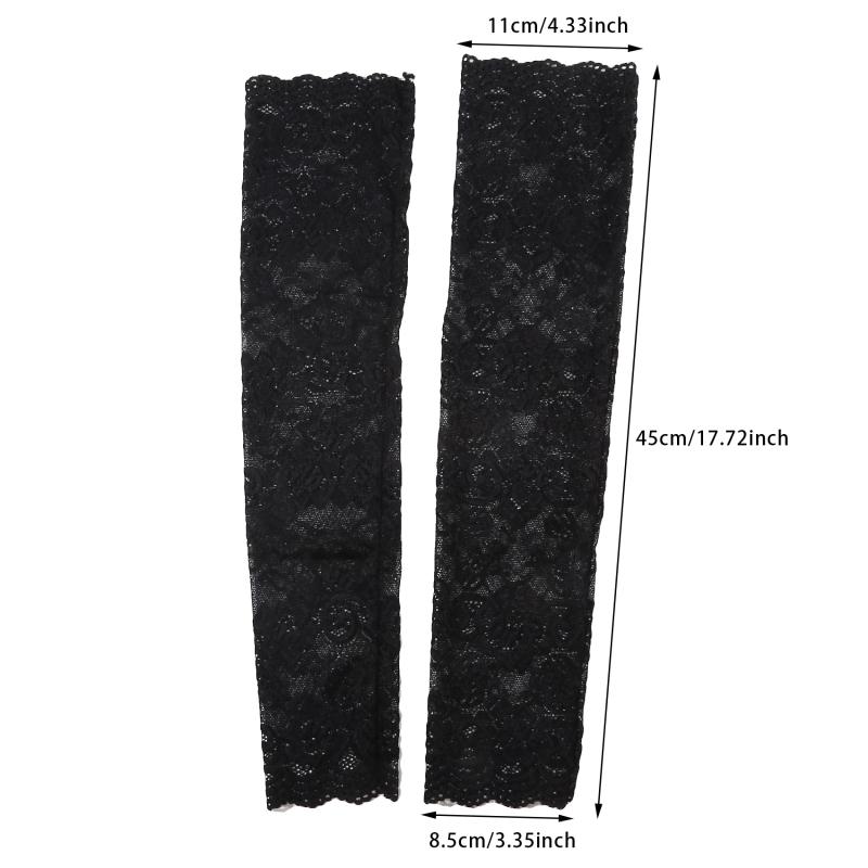 Women Summer Lace Sunscreen Arm Sleeve Breathable Mesh Lace Sleeves Cover Long Fingerless Driving Gloves