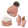 3 Pcs/Set Unisex Winter Beanie Scarf Gloves Set Thick Knitted Warm Cap Gloves Elastic Ear Protection Windproof Winter Outdoor Dome Neck Warp Set