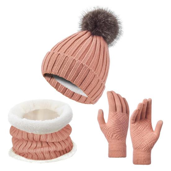 3 Pcs/Set Unisex Winter Beanie Scarf Gloves Set Thick Knitted Warm Cap Gloves