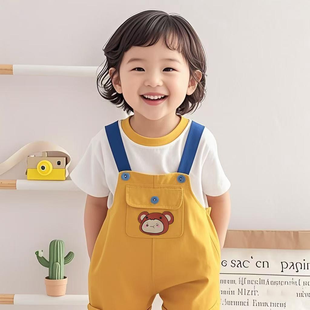 Baby Summer Overalls Set, Children's Round Neck Short Sleeved Two-piece Set