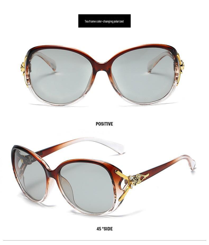 Женские Новые Модные Солнцезащитные Очки с Меняющим Цвет Головой Лисы 8842 - Крупная Оправа