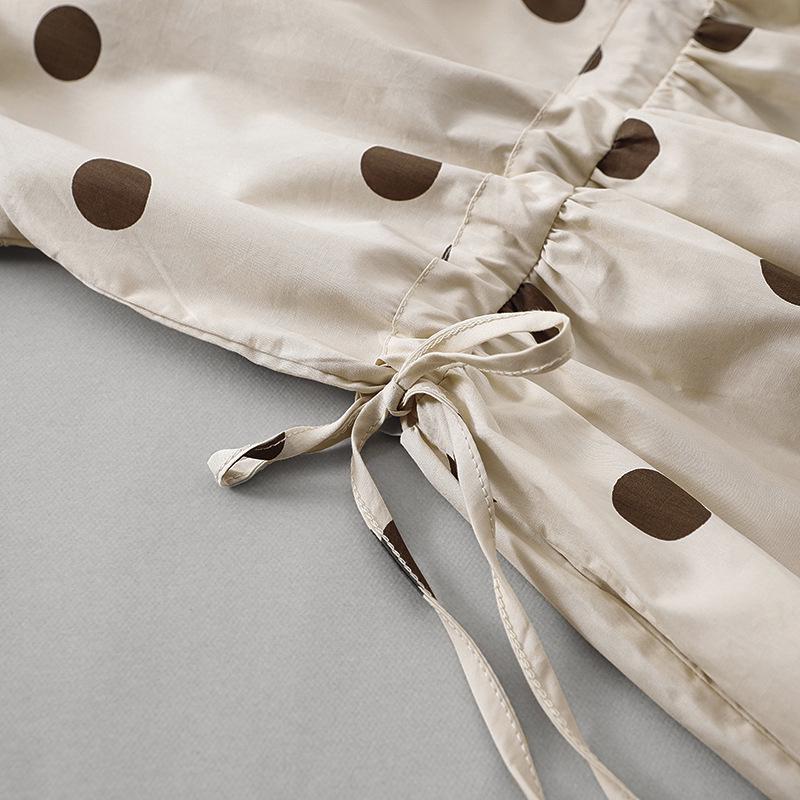 Ретро платье в горошек из хлопка и льна с V-образным вырезом для женщин