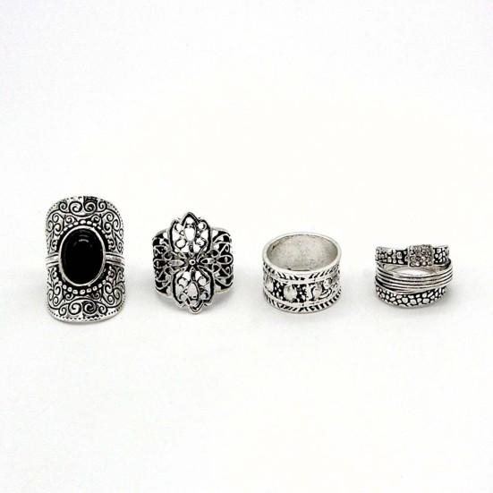4Pcs/Set Unisex Rings Wide Ethnic Style Hollow Carved Pattern Knuckle Rings Jewelry Accessories