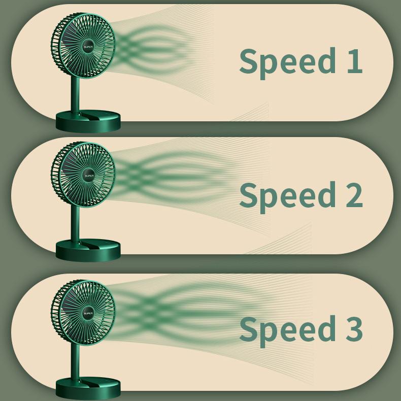 Mini Portable Desk Fan Foldaway Table Fan USB Rechargeable Pedestal Standing Floor Fan Lightweight Telescopic Fan Adjustable Height Fan