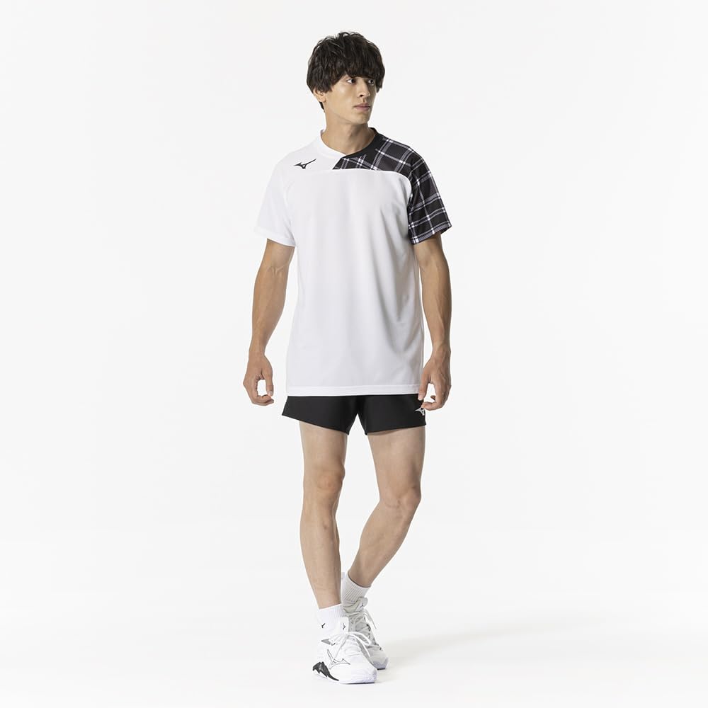 Mizuno V2MAB111 Игровая короткая рубашка, Рукав, Графический, Унисекс, Белый/Черный