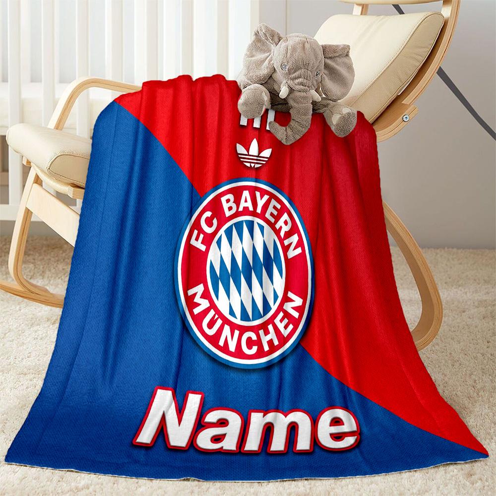 Bayern Munich Crest Personalized Text Blanket Cozy Personalized Blanket Soft & Cozy for Picnics Living Room Seaside Livingroom