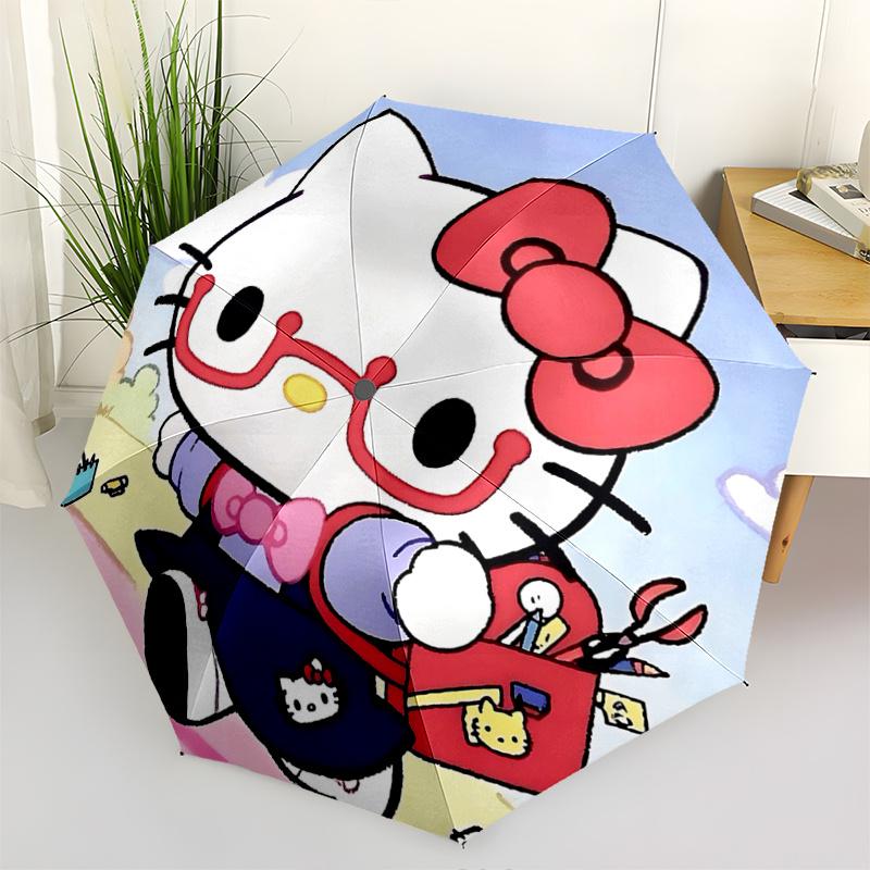 1pc Hello Kitty Automatic Opening/Closing Umbrella with Convenient Three-Fold Design, 8-Bone Iron Frame Outdoor Umbrella - Perfect Gift for Fans, Trav