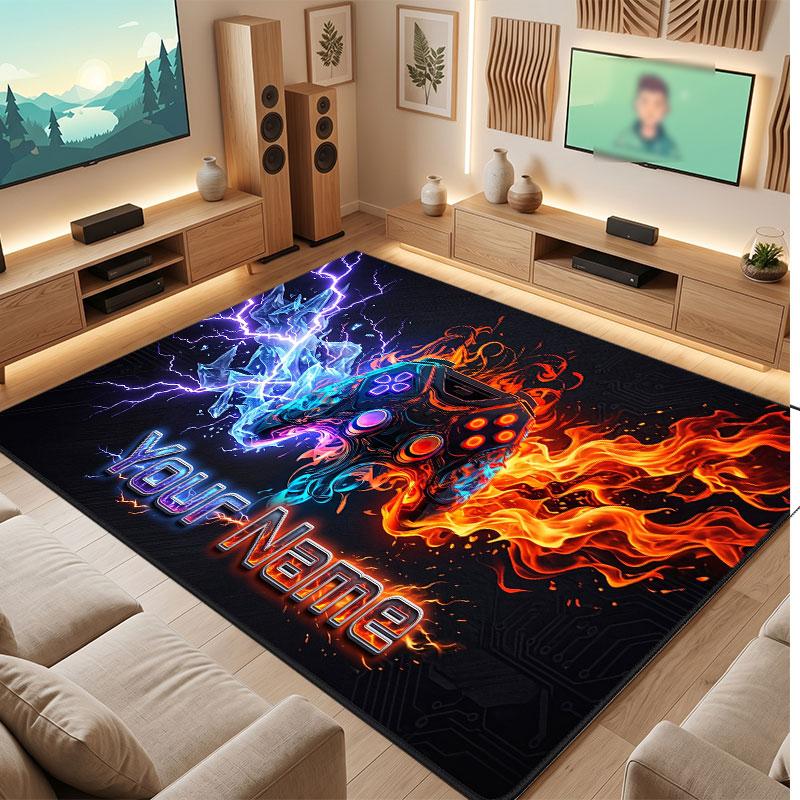 City Cyberpunk Theme Crystal Velvet Floor Rug Personalized Custom Name Text Warm Carpet Home Decoration