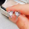 New Paired Heart Love Stud Earrings for Women Single Round Cubic Zirconia Stone Romantic Engagement Wedding Fashion Jewelry