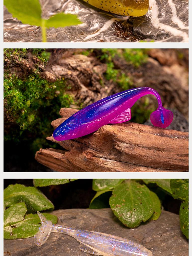 Плавающая мягкая приманка с Т-образным хвостом и крючком свинцовой головкой для оснастки на окуня и мандаринку