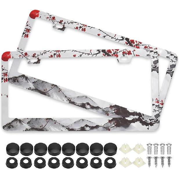 Splicing Skull Ghost Bat License Plate Frames, 2 Pack Halloween Horror Car Plate Frame, Stainless Steel License Plate Holders Covers With Free Screws