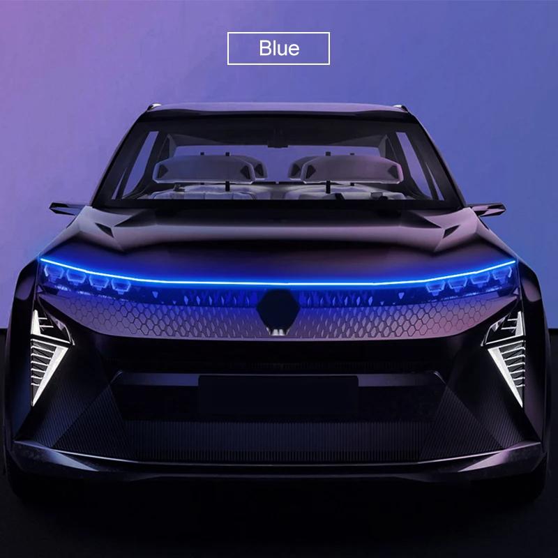 Светодиодная декоративная полоса света на капот автомобиля со сканирующим дневным ходовым огнем, водонепроницаемая гибкая декоративная неоновая лампа для автомобиля 12 В