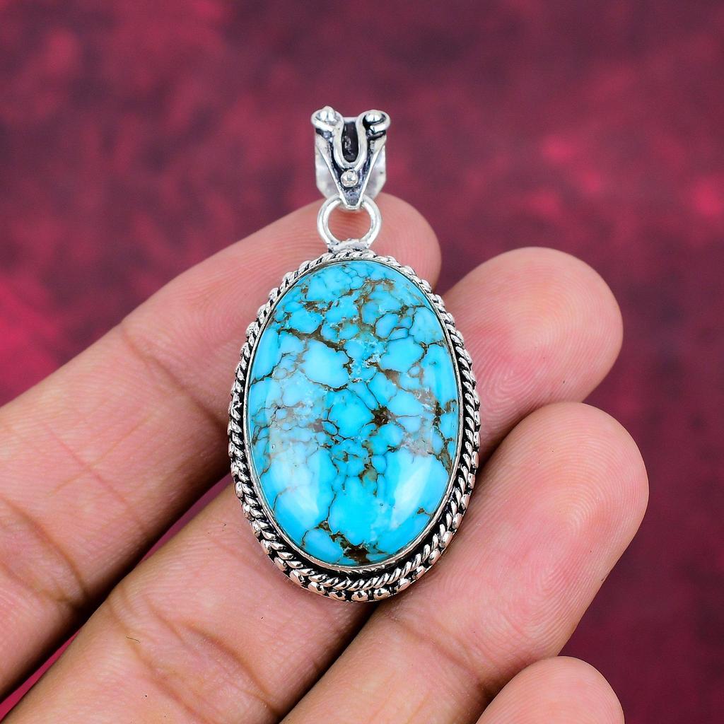 Подвеска из драгоценного камня ручной работы с синей бирюзой, антикварная ювелирная подвеска из стерлингового серебра 925 пробы, для подарка на помолвку