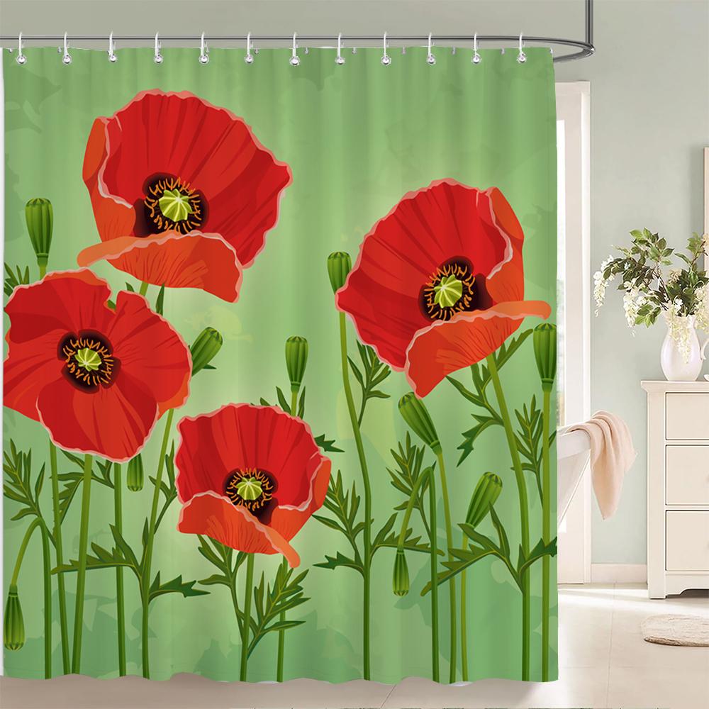 Colorful Beautiful Fresh Flowers Shower Curtain Bathroom Waterproof Polyester Butterfly 3D Print Curtains For Bathroom Shower