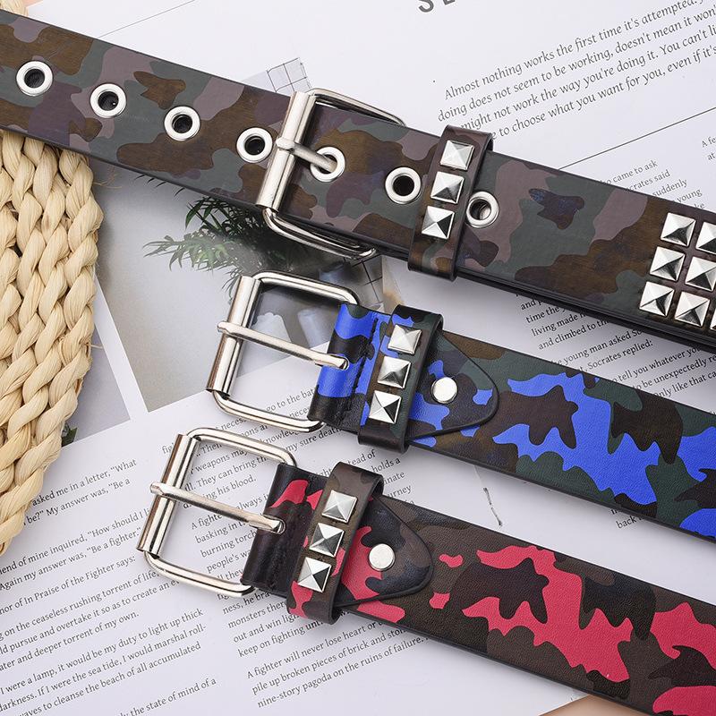 Ремень женский с квадратными бусинами и заклепками в виде пирамиды, в стиле панк, хип-хоп, с камуфляжным украшением в виде газового глаза для мужчин и женщин
