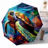 Ocean's Grace: Sea Turtle Artistry Automatic Umbrella Folding Umbrella with 8 Ribs Lightweight Durable Everyday Carry Umbrella Fashionable Accessory