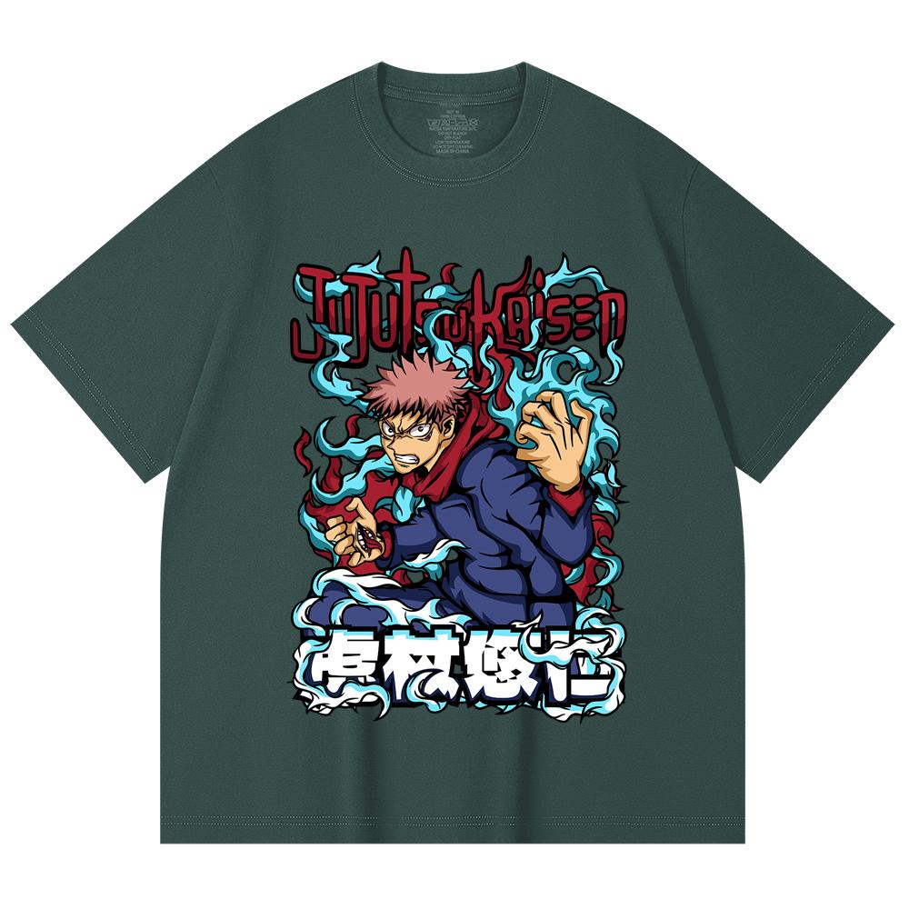 230 г/м² 100% хлопок Jujutsu Kaisen V50 Принт Юдзи Унисекс Тяжелая хлопковая футболка
