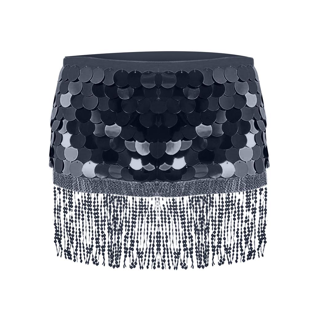 Women's High Waisted Sexy Sequined Half Skirt Waist Accessories Sequined Belly Dance Waist Scarf