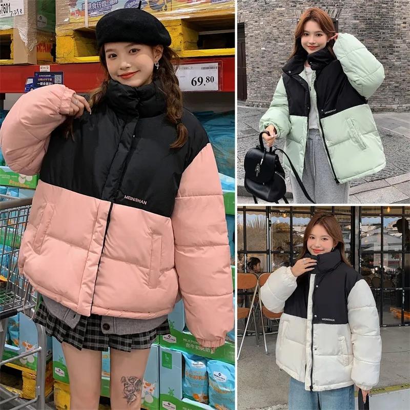 2024 New Women Winter Stand-Up Collar Short Coat Thick Down Cotton Padded Jacket Woman Loose Overcoat Fashion Casual Parka Mujer