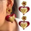 Red Heart Dangle Earrings Love Heart Dangle Drop Earrings with Flowers Women Hypoallergenic Artistic Earrings for Dating Party
