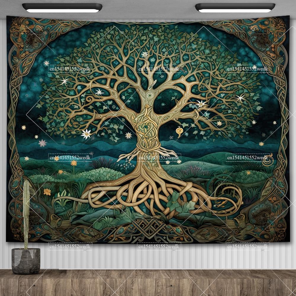Кельтское Древо Жизни Гобелен Настенный декор Комнатные гобелены Эстетические коврики для йоги Пейзажные гобелены Настенное искусство Декоративные алтарные полотна