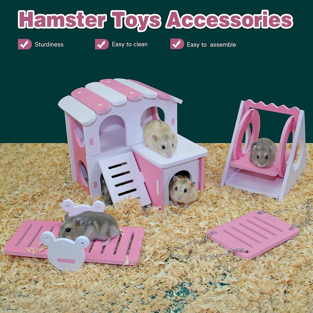 DIY Triangle Swing Small Animals Wooden Hamster House Hanging Swing Play Toys Set