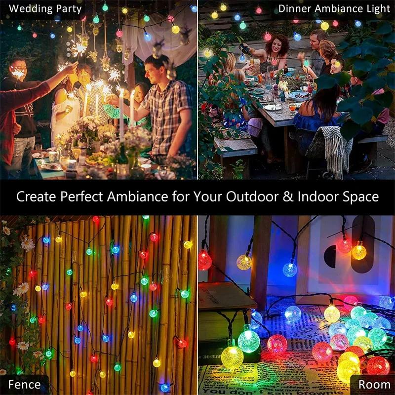 1 Pack 22M 200LED Crystal Globe Solar String Lights, Waterproof Solar Outdoor Lights, Garden Tree Patio Party Christmas Deco