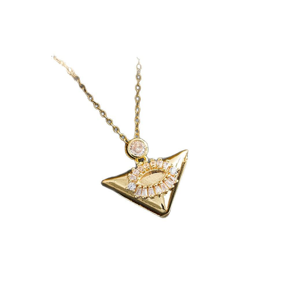 Titanium Steel Two-Tone Triangle Eye Pendant Necklace for Women