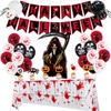 Terrifying Halloween party supplies banners, balloons, spiders and skeleton ghosts, Halloween tablecloths, and Halloween party decoration cake sets