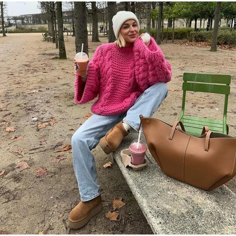 Elegant Solid Knitted Sweaters for Women Casual Oversize Long Lantern Sleeve Pullovers  Autumn O Neck Lady Jumper Tops