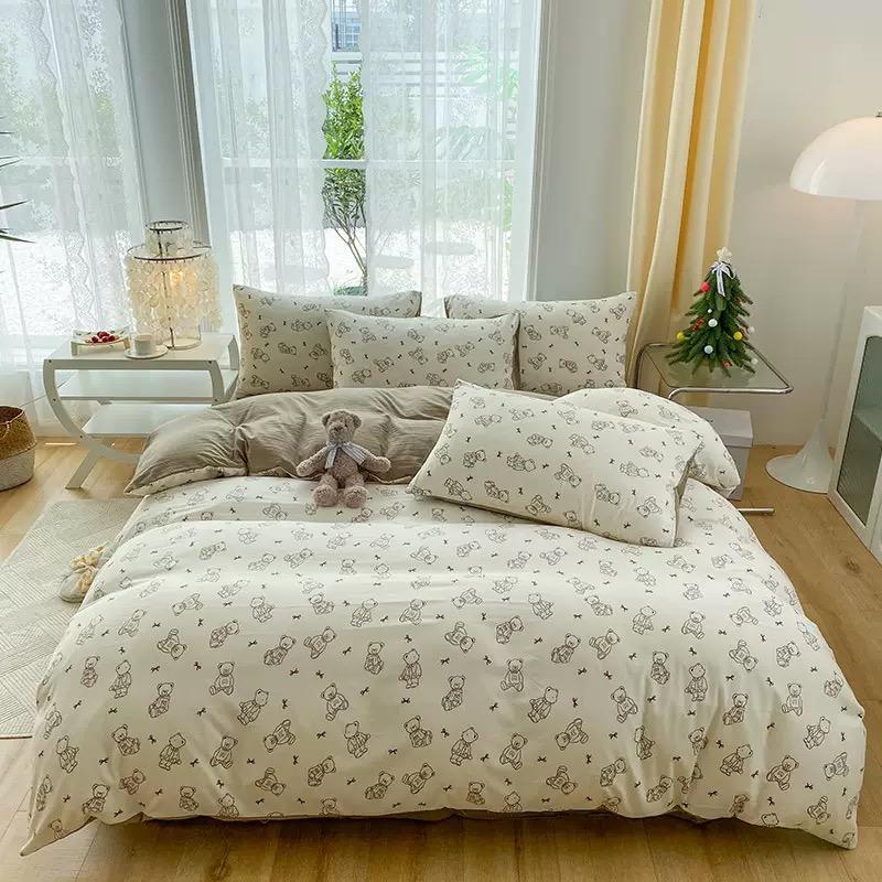 Комплект из 4 предметов HOMZY с мультяшным принтом в виде сердечек и цветов, пододеяльники, простыни и наволочки (нет заполнения), Подходит для спальни