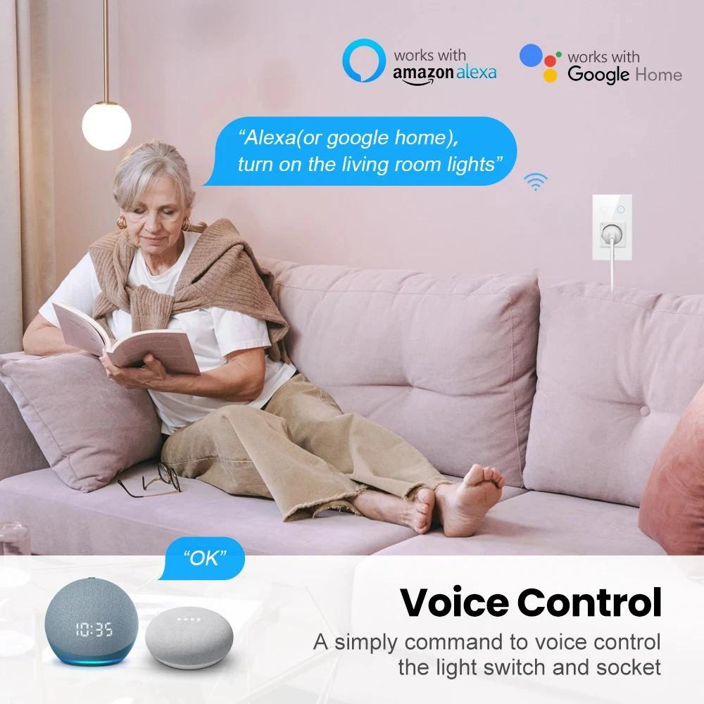 Melery Smart Tuya WiFi Dual UK Socket USB Type-C PD 20 Вт Сенсорное управление,Голосовое управлениеМониторинг электроэнергии, Alexa Google Home