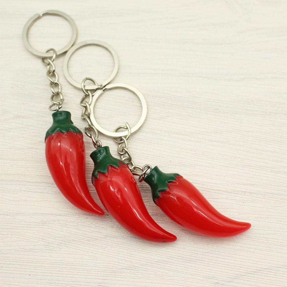 3Pcs Fashion Unisex Resin Red Chili Key Chain Key Ring for Bags Accessories