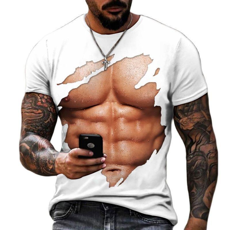 Fashion Muscle Graphics T-shirts Summer Trend Short Sleeve Mens 3D Tear Printed T Shirts Casual Streetwear Oversized Tees Tops