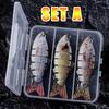 3 Sets 10cm 165g Stainless Steel Multi-Section Fish Luya Artificial Hard Bait 6 Section Bionic Crank Lure Hooks for Small